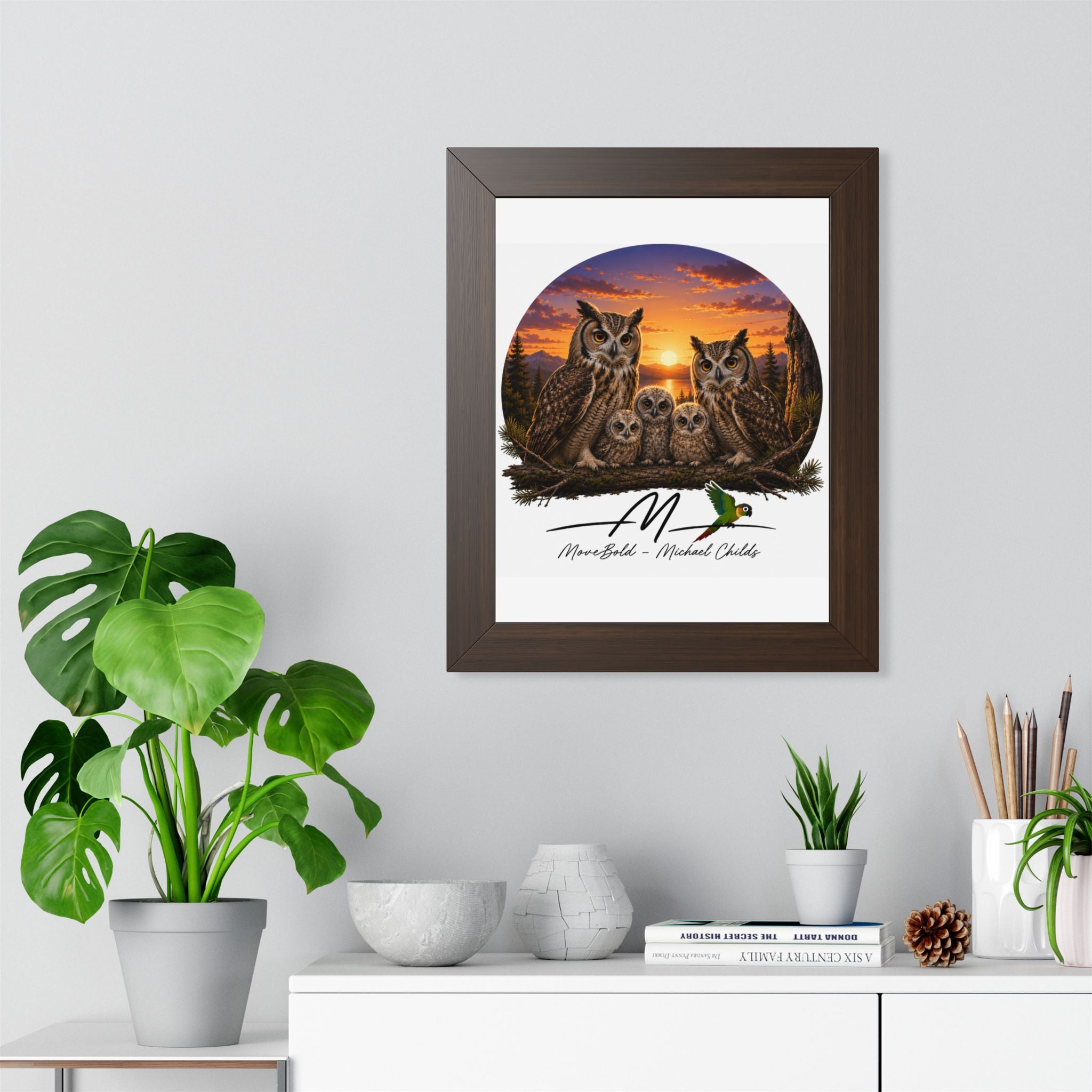 owl family.Framed Vertical Poster