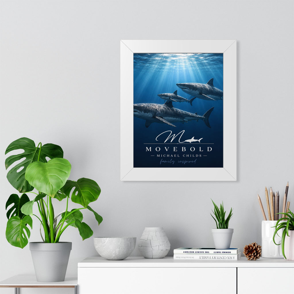 Ocean Shark Family Framed Vertical Poster