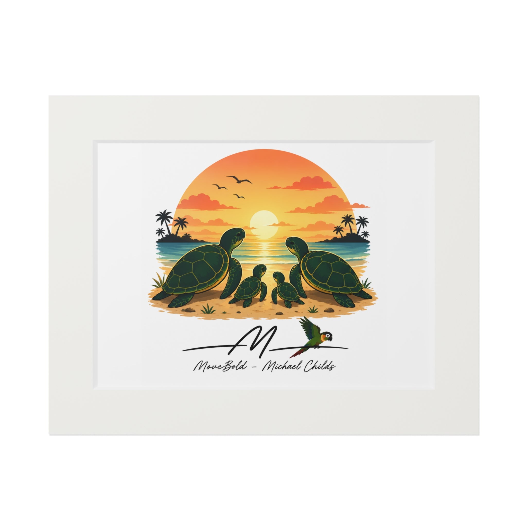 Turtle family Fine Art Prints (Passepartout Paper Frame)