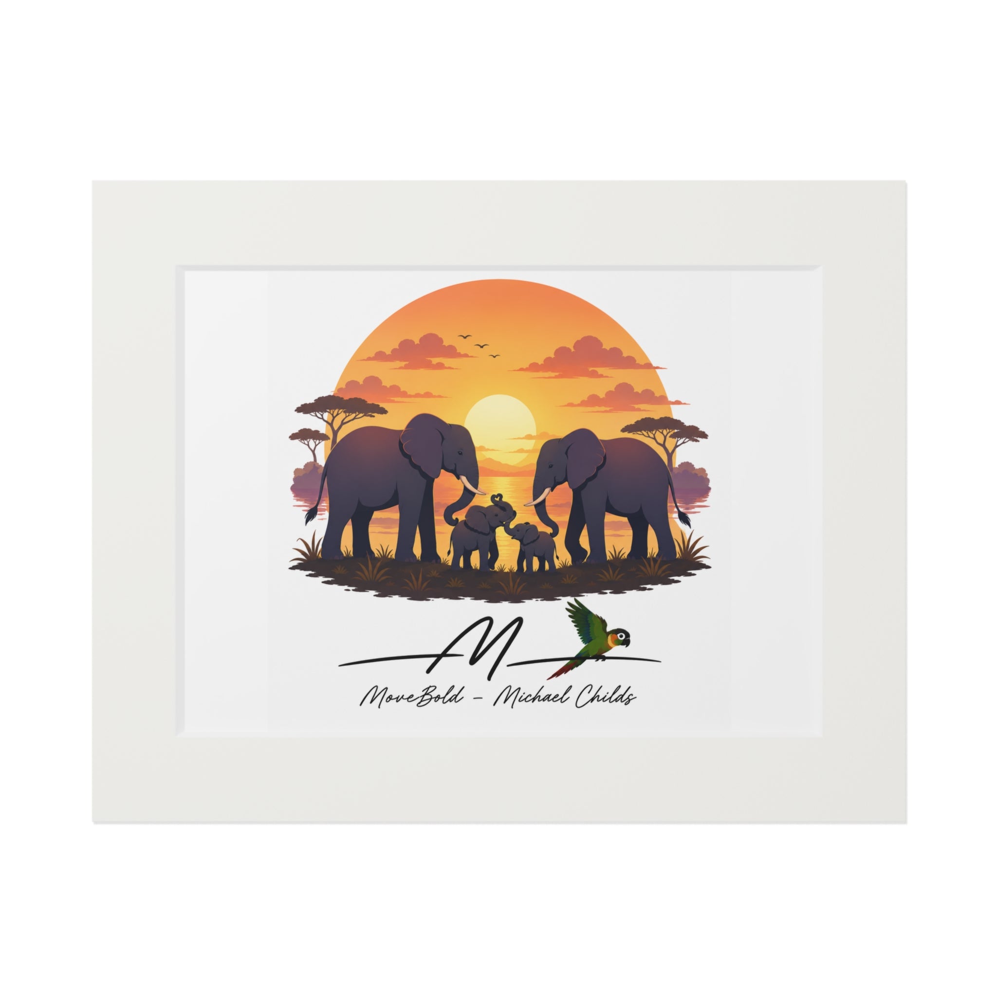 Elephant family ine Art Prints (Passepartout Paper Frame)