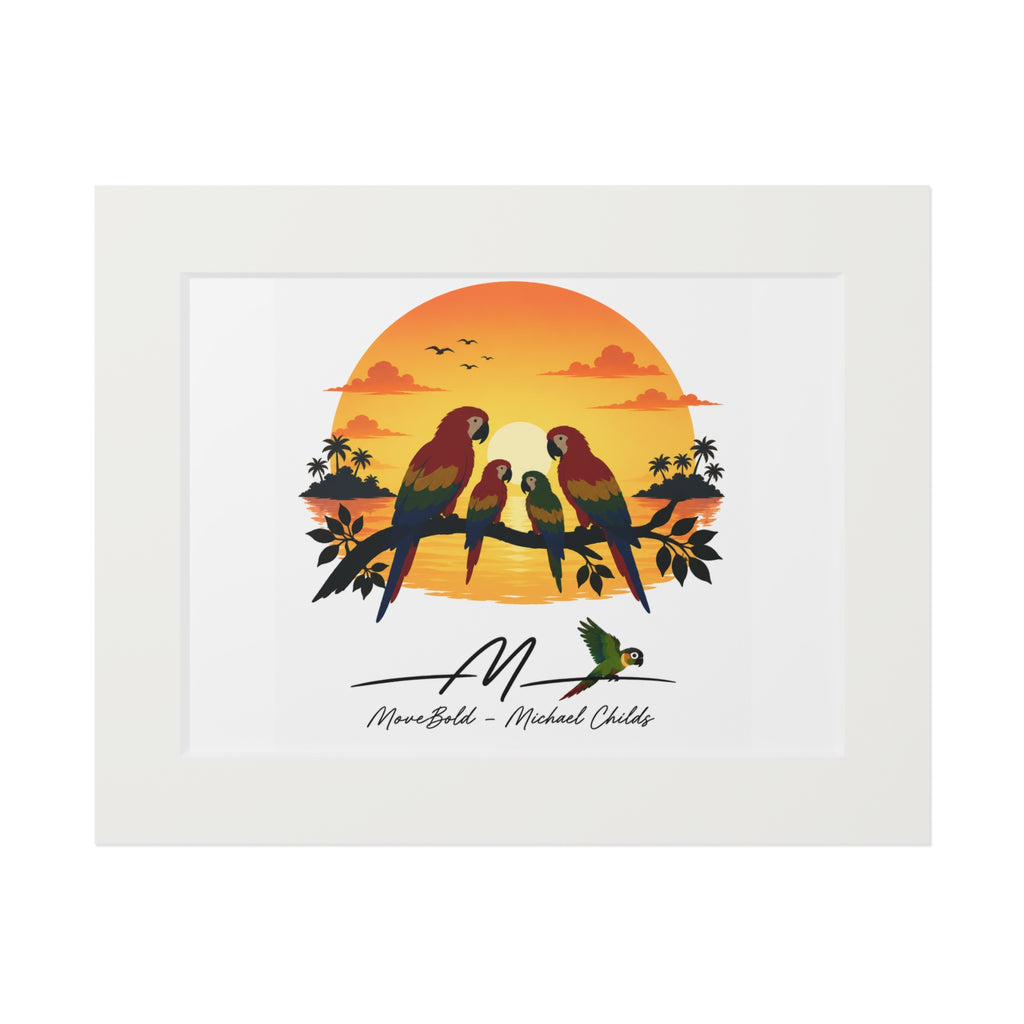 Parrot family Fine Art Prints (Passepartout Paper Frame)
