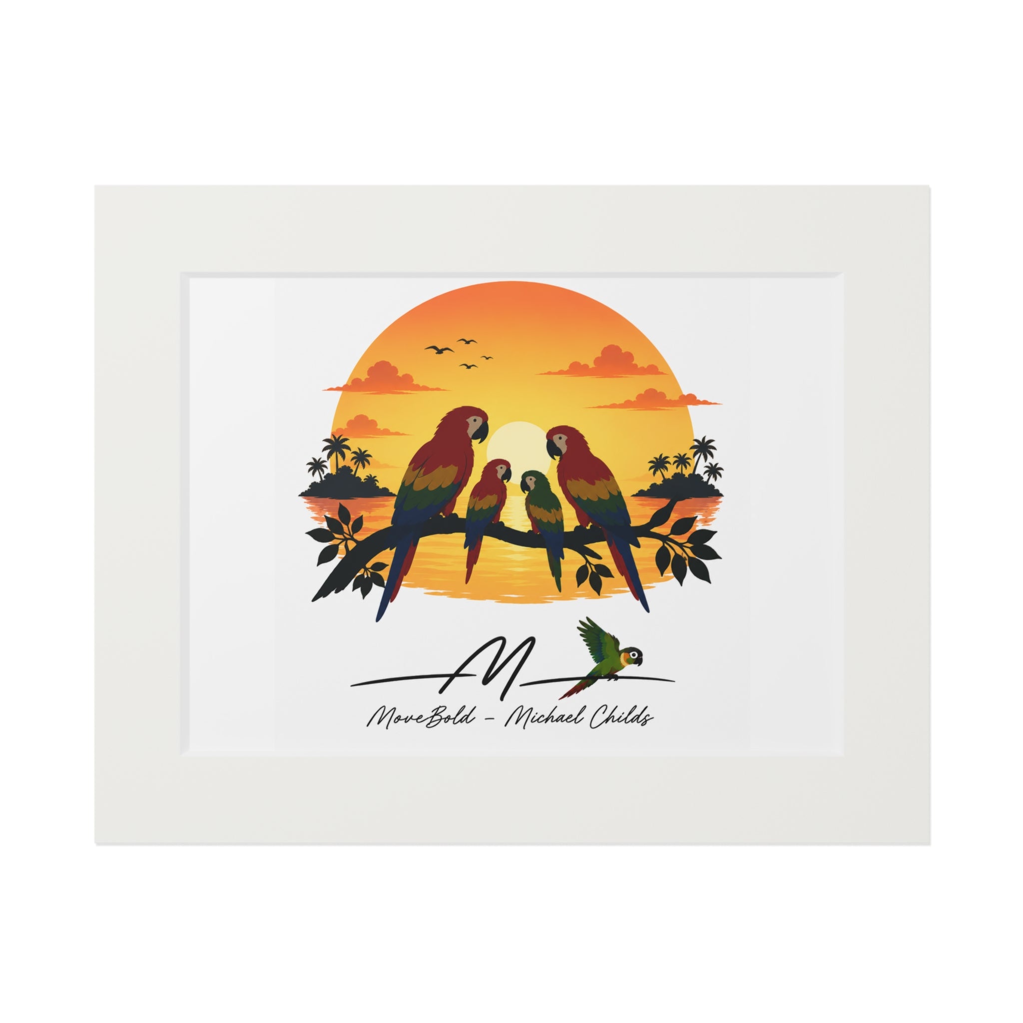 Parrot family Fine Art Prints (Passepartout Paper Frame)