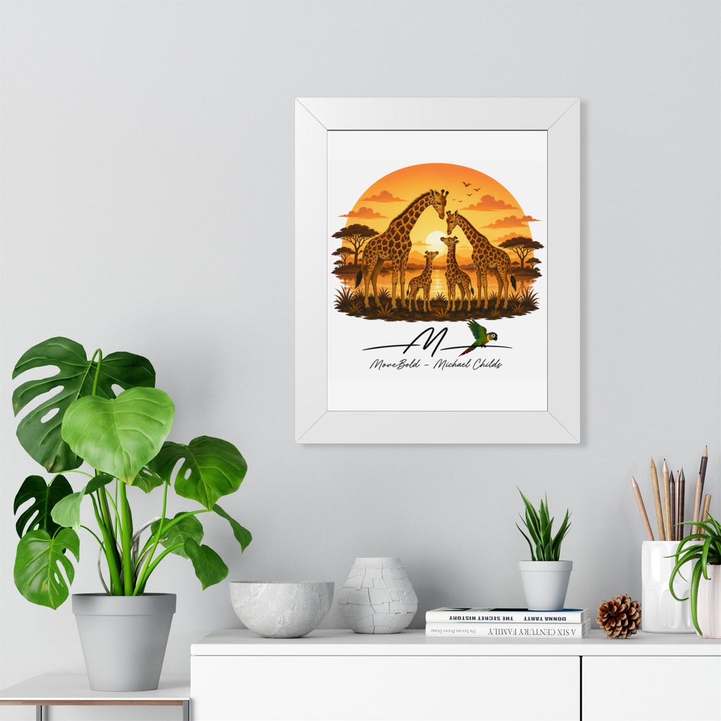 Giraffe family. Framed Vertical Poster