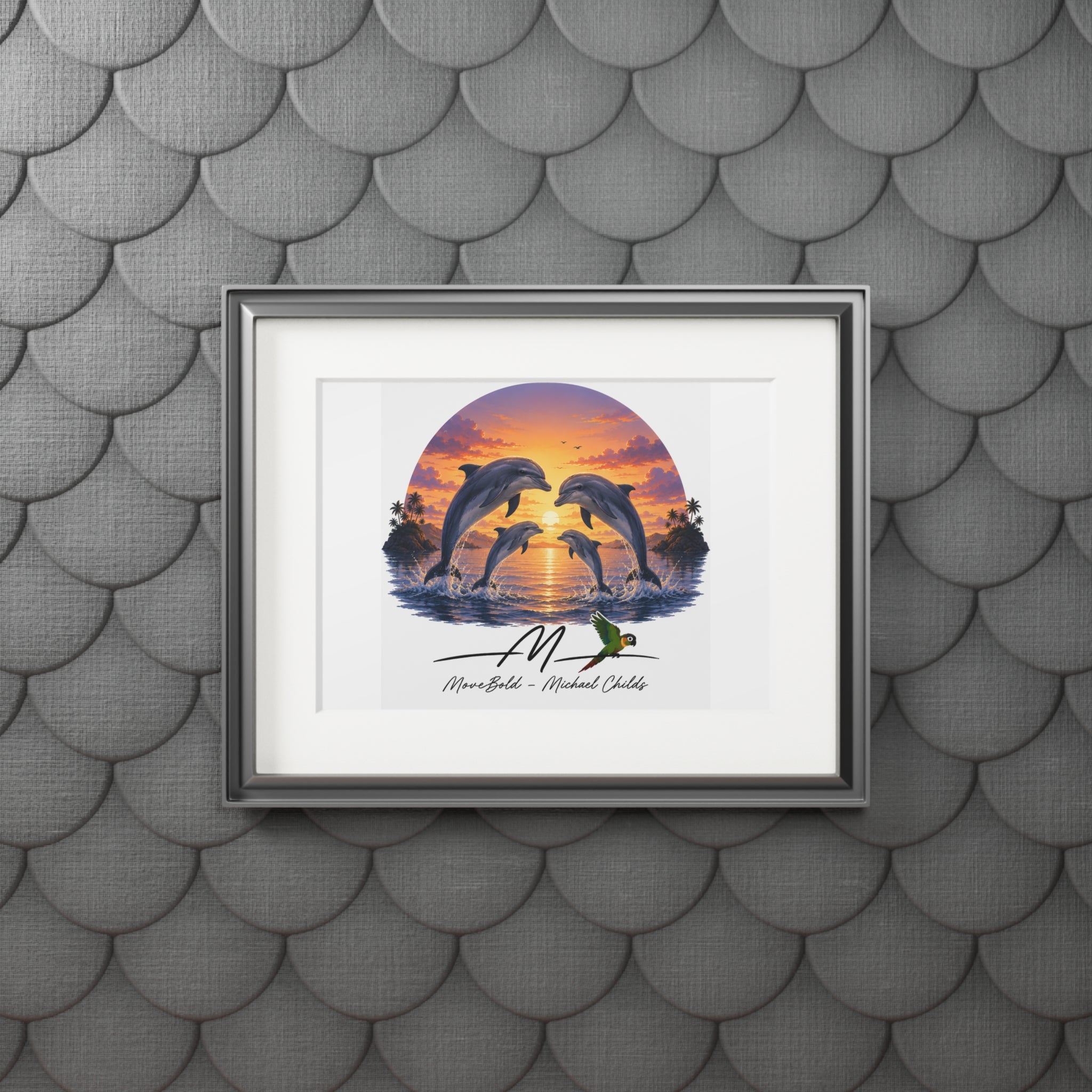 Dolphin family Fine Art Prints (Passepartout Paper Frame)