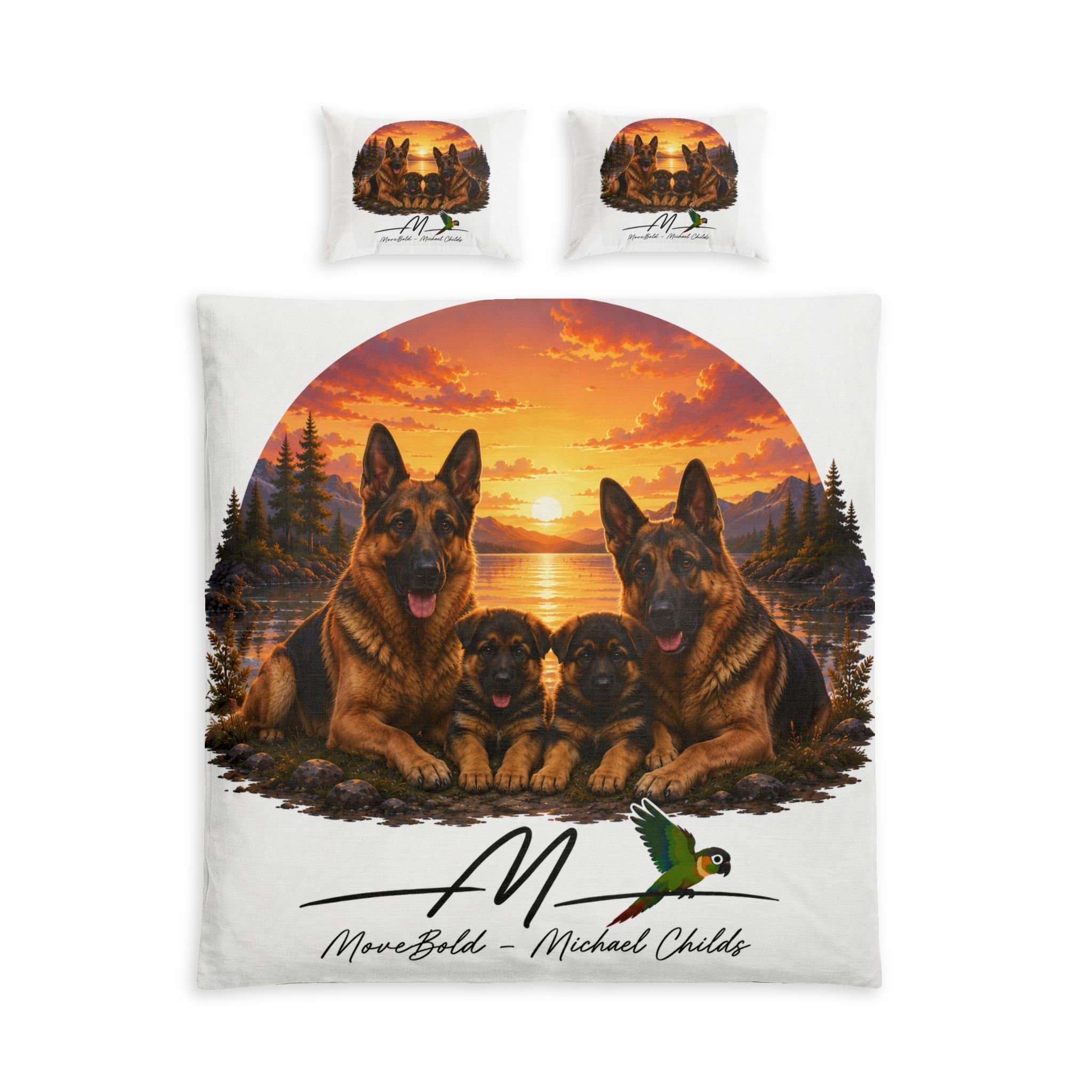 German shepherd family Cotton Bed Set