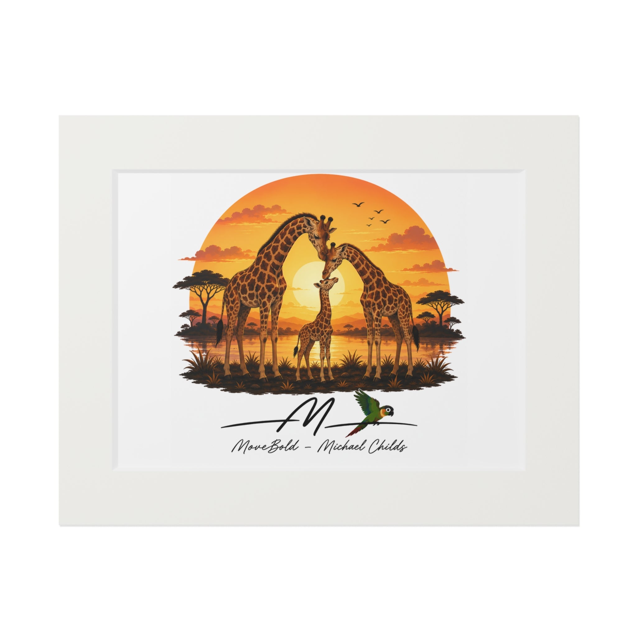 Giraffe family Fine Art Prints (Passepartout Paper Frame)