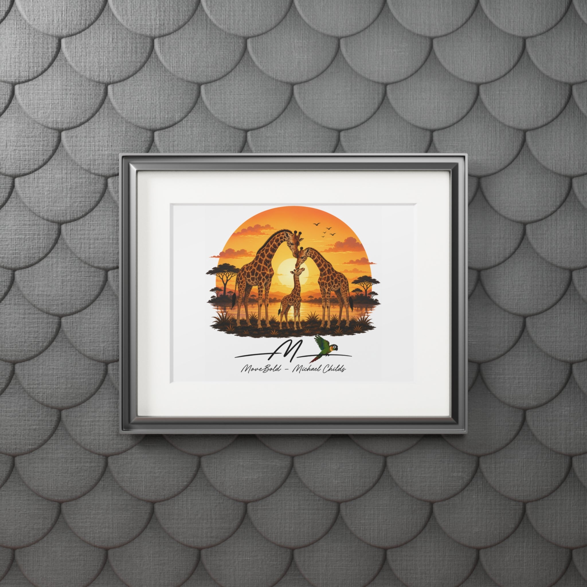 Giraffe family Fine Art Prints (Passepartout Paper Frame)