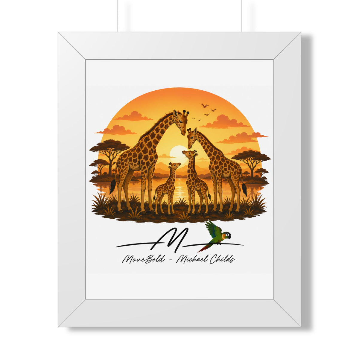 Giraffe family. Framed Vertical Poster