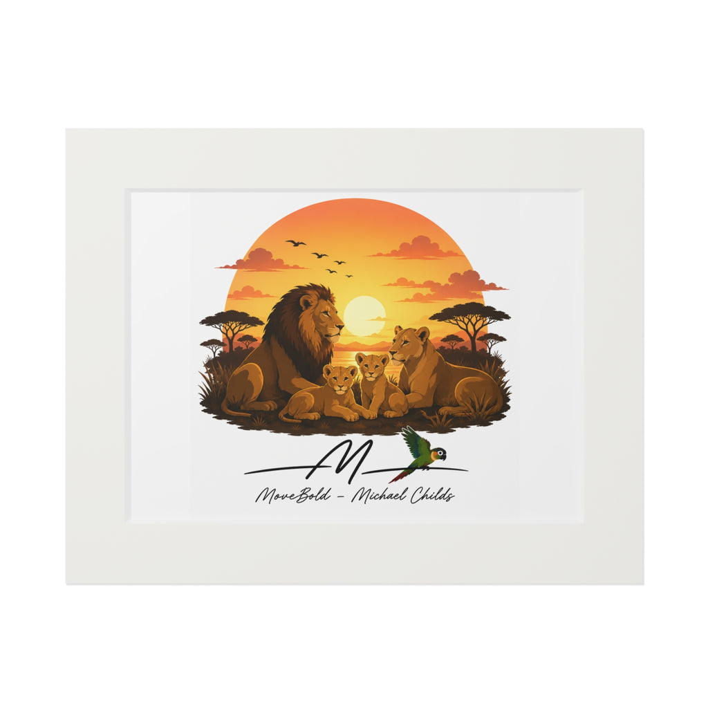 Lion family Fine Art Prints (Passepartout Paper Frame)
