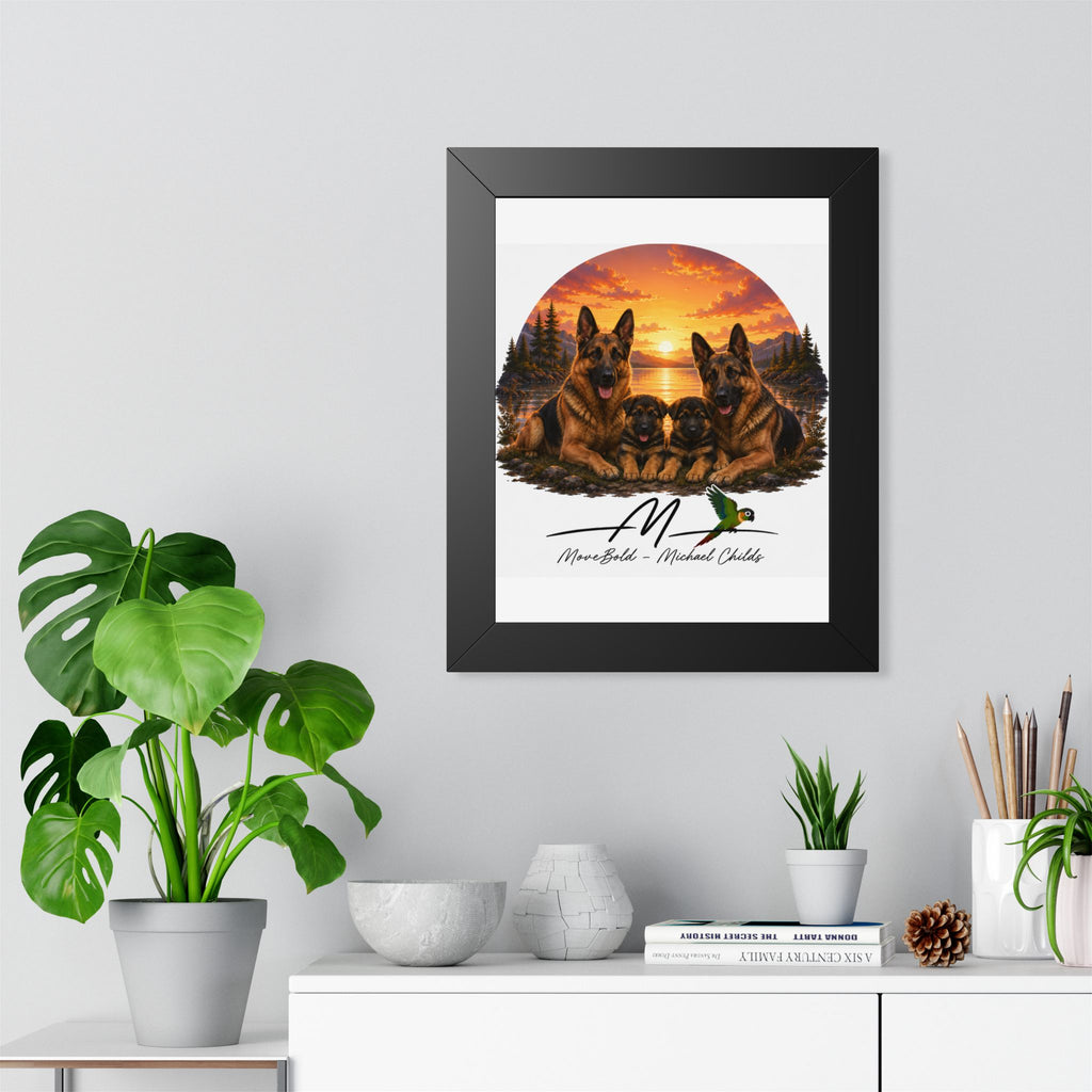 German shepherd family Framed Vertical Poster