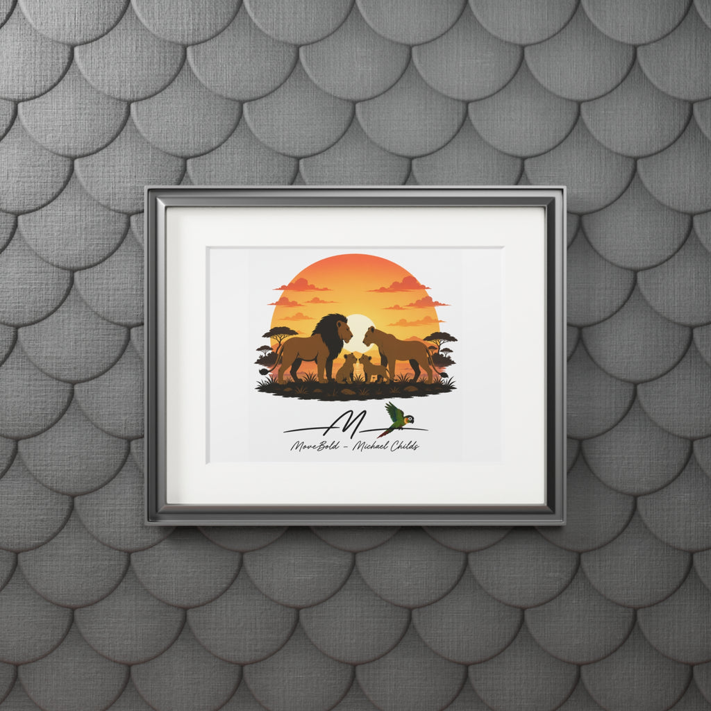 Lion family Fine Art Prints (Passepartout Paper Frame)