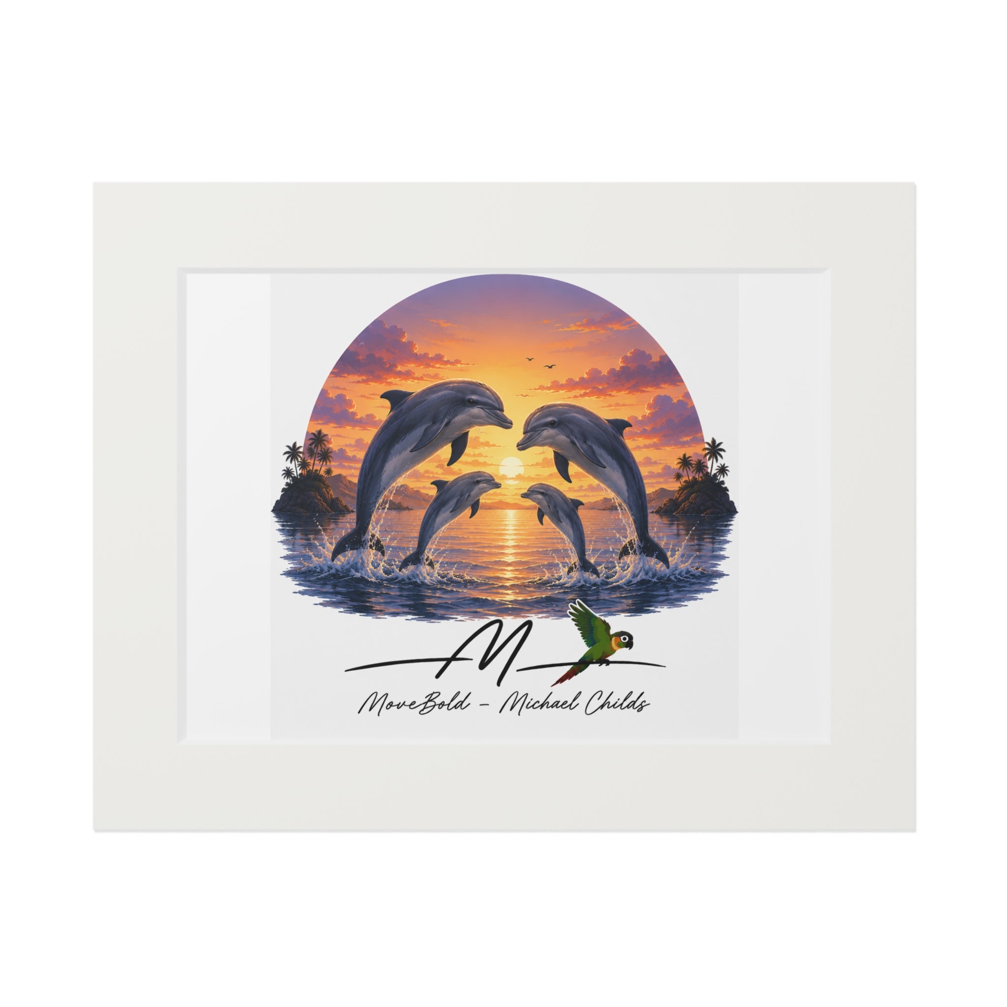 Dolphin family Fine Art Prints (Passepartout Paper Frame)