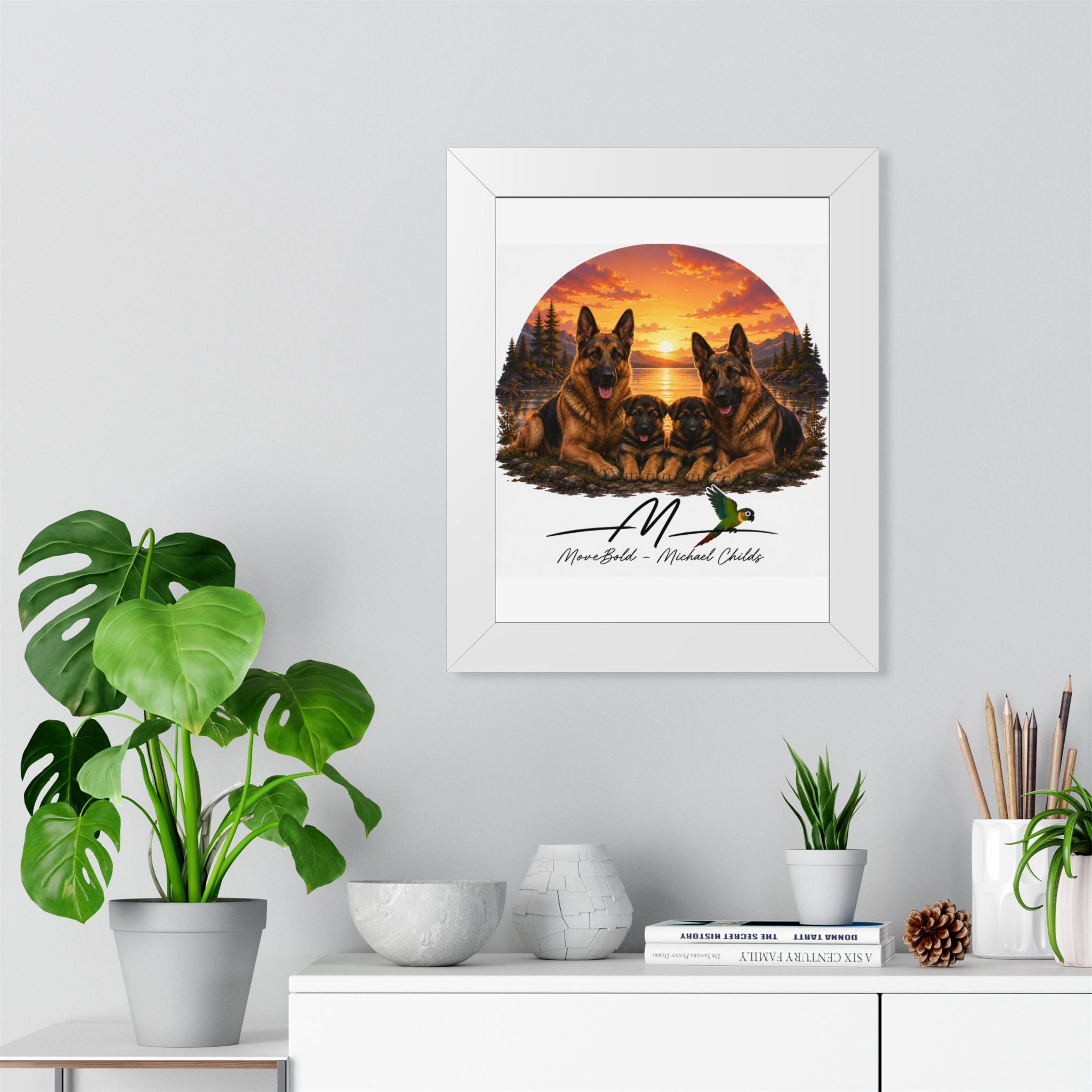 German shepherd family Framed Vertical Poster