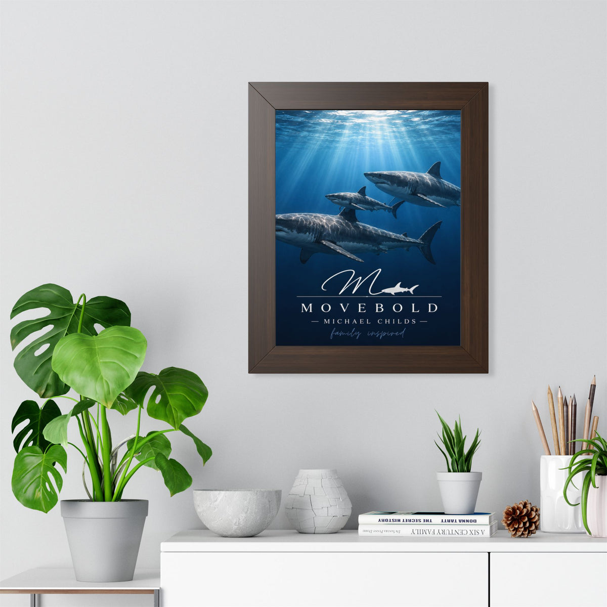 Ocean Shark Family Framed Vertical Poster