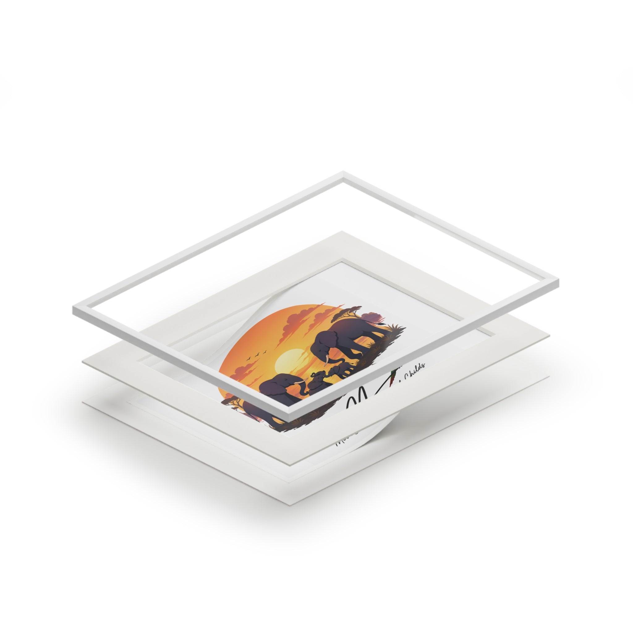 Elephant family ine Art Prints (Passepartout Paper Frame)