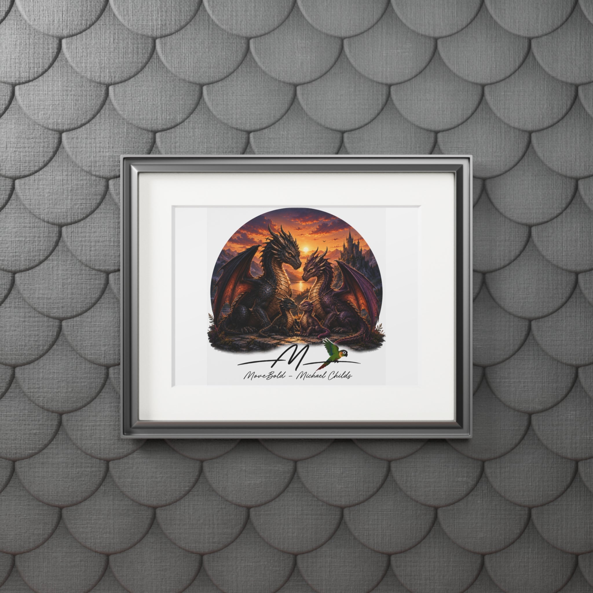 Dragon family Fine Art Prints (Passepartout Paper Frame)