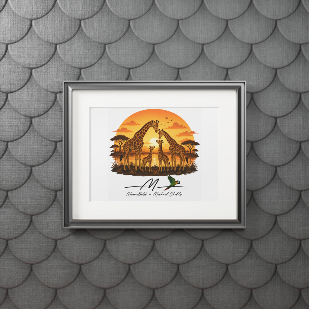 Giraffe family Fine Art Prints (Passepartout Paper Frame)