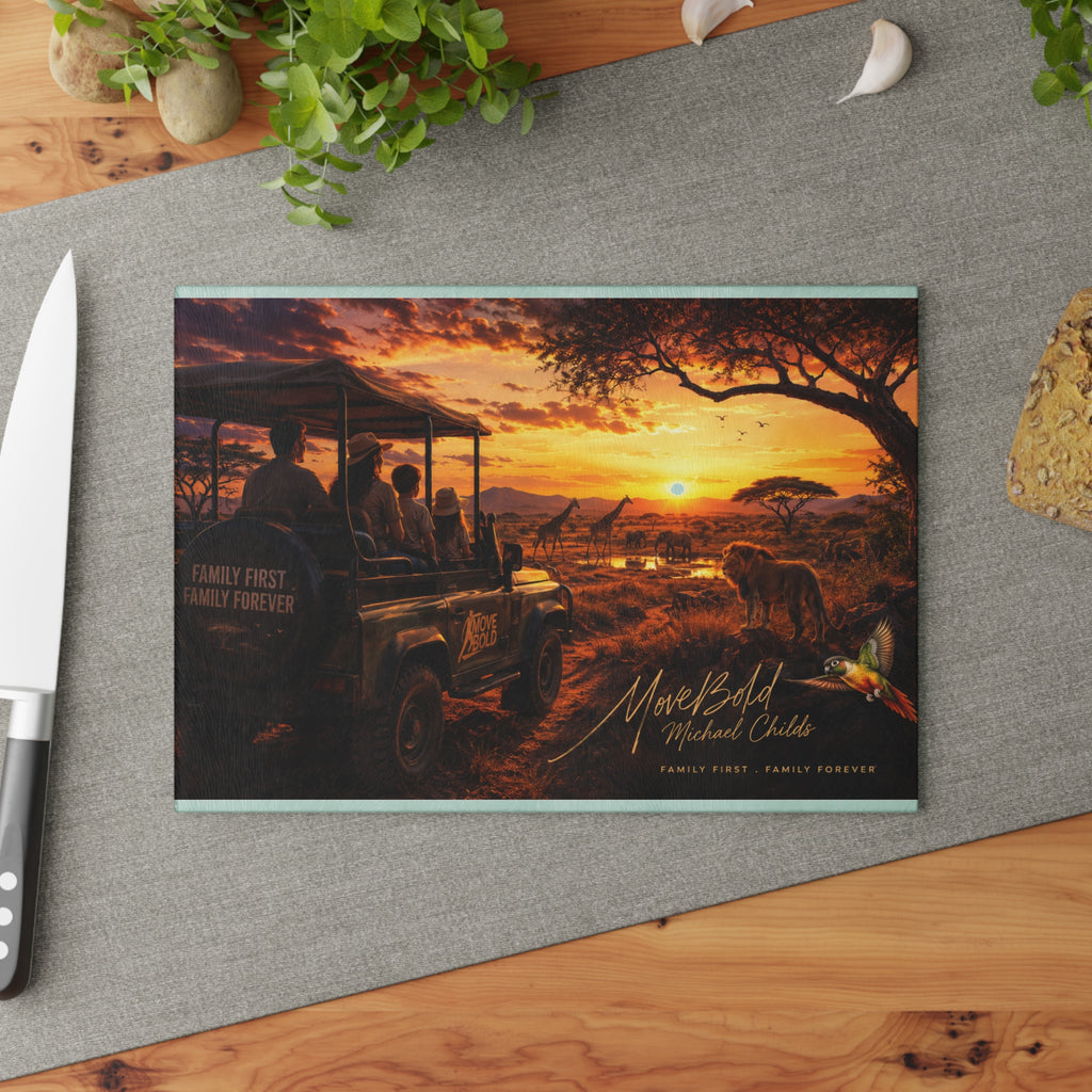 Family safari Glass Cutting Board