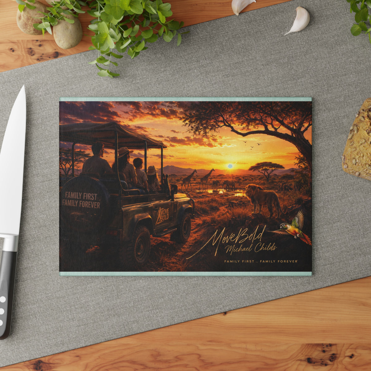Family safari Glass Cutting Board