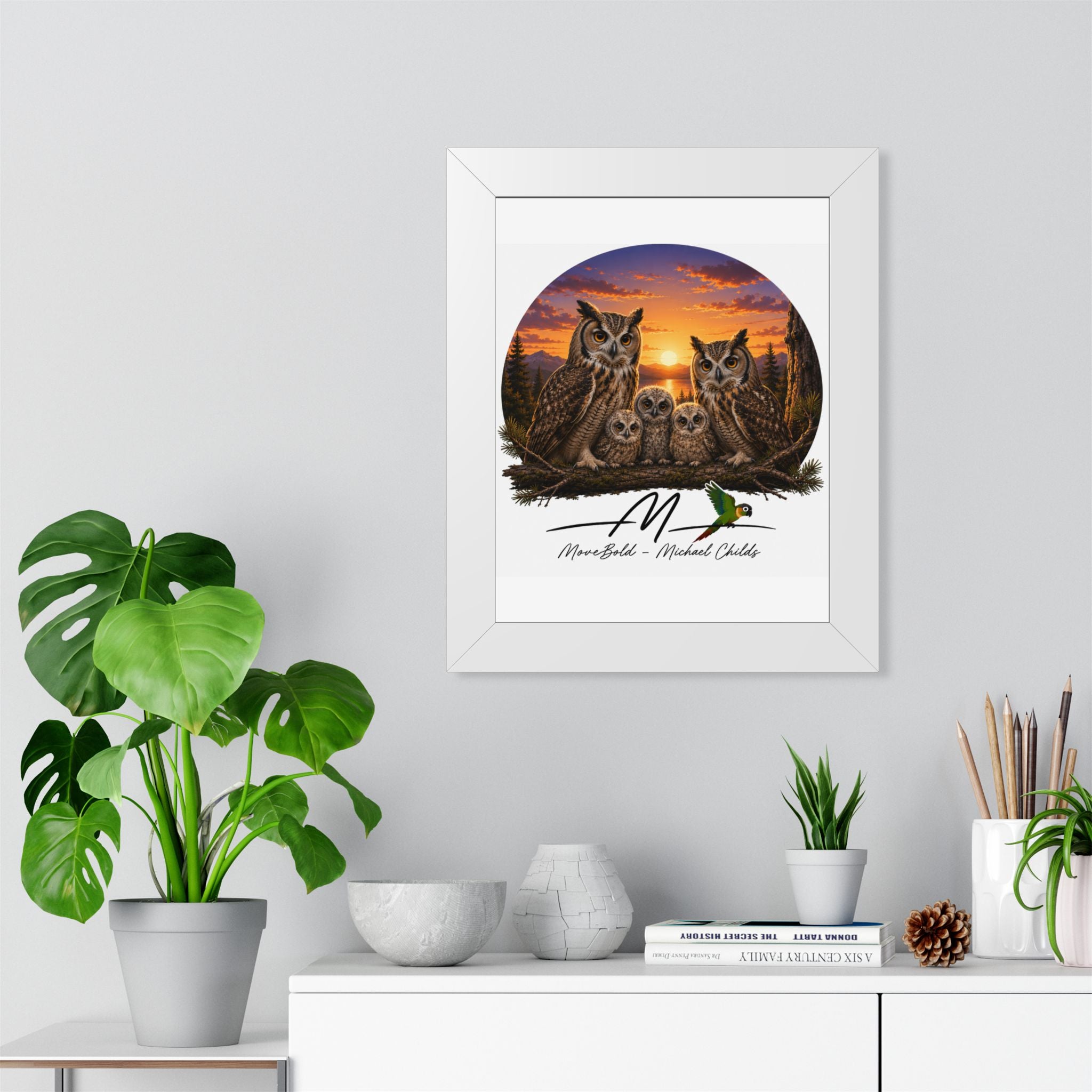 owl family.Framed Vertical Poster